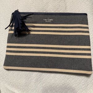 Kate Spade Blue and Beige Striped Pouch